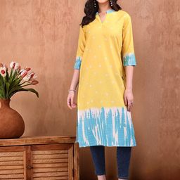 Anouk Rustic Bandhani Printed Mandarin Collar Pure Cotton Straight Kurta-picture-30