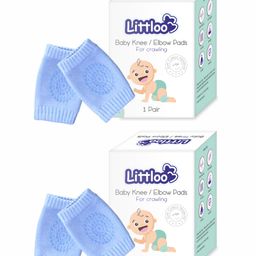 Littloo Baby Safety Protector Knee & Elbow Pads for Anti Slip Crawling Experience Made with Soft Cotton Elastic and Stretchable Pack of 2 - Blue-22