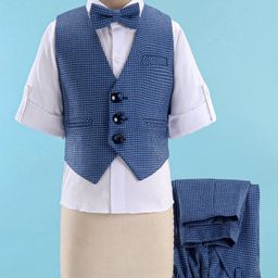 Robo Fry Full Sleeves Checks 3 Pieces Party Suit - Blue-picture-2