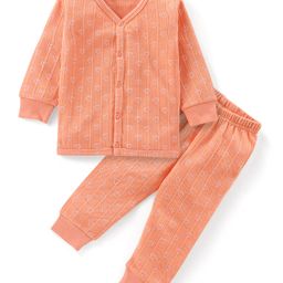 Babyhug Cotton Full Sleeves Thermal T- Shirt and Leggings Set Hearts Print - Orange-image-26
