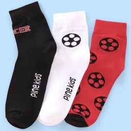 Pine Kids Nylon Spandex Ankle Length Socks Foot Ball Design Pack Of 3 - Multicolour-image-96