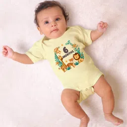 KNITROOT Half Sleeves Mix Animal Theme Theme 6 Month Printed Onesie - Yellow-picture-0