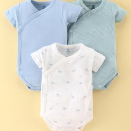 I Bears Cotton Interlock Knit Half Sleeves Onesies Turtle Print Pack Of 3 - Multicolor-26