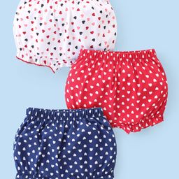 Babyhug 100% Cotton Knit Heart Printed Bloomers Pack of 3 - Multicolour-picture-27