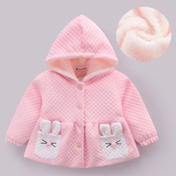 Kookie Kids Full Sleeves Front Open Hooded Solid Coloured Jacket With Bunny Applique - Pink-image-88