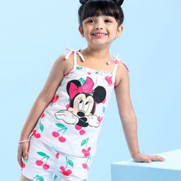 Babyhug Disney Single Jersey Knit Sleeveless Night Suit Minnie Mouse and Cherry Print - White-image-85