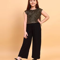 Little Marine Sleeveless Sequin Embellished  Cotton Jumpsuit - Golden & Black-image-81