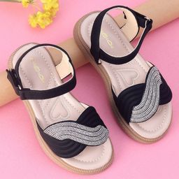 Oh! Pair Party Sandals with Velcro Closure & Rhinestone  Detailing - Black-picture-8