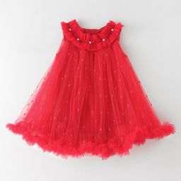 Mark & Mia Sleeveless Party Frock Style Onesie with Polka Dots Embroidery Pearl & Frill Detailing - Red-image-31
