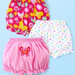 Babyhug 100% Cotton Floral Printed Bloomers Pack of 3 - Pink & White-image-69