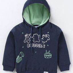 Tango Fleece Knitted Full Sleeves Hooded Sweatshirt With Text & Animal Print - Navy Blue-image-11