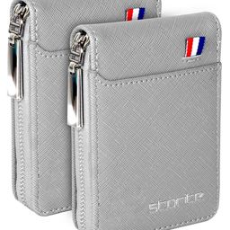 Storite 2 Pack PU Leather 9 Slot Vertical Credit Debit Card Holder Money Wallet Zipper Coin Purse - Silvergrey (11.5 x 2 x 8Cm)-image-43