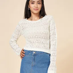 Coolsters by Pantaloons Full Sleeves Mesh Detailed Sweater - White-picture-11