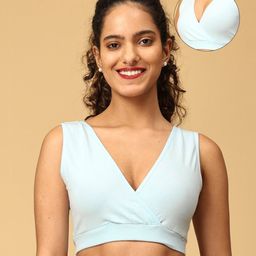 The Mom Store Cotton Sleeveless Solid Maternity Nursing Sleep Bra - Sky Blue-image-27