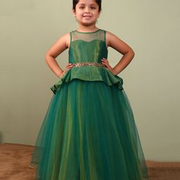 Toy Balloon Kids Net Sleeveless Frill Detailed Lace Embellished Gown - Green-image-98