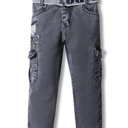 Rikidoos Denim Woven Star Embroidered Jeans With Belt - Blue & Grey-image-93