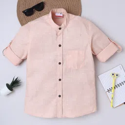 BAATCHEET Cotton Woven Full Sleeves Checked Shirt - Peach-picture-28