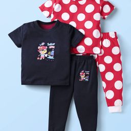 Kidi Wav Pack Of 2 Half Sleeves Polka Dots & Nautical Theme Printed Coordinating Tees & Joggers Set - Multi Colour-image-97