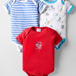 Kidi Wav Pack Of 3 Striped & Baby Animals Printed Onesies - Multi Colour-image-22