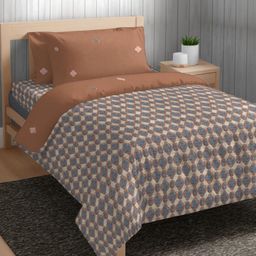 The Happy Pod Rust & Grey Geometric Microfiber AC Room 150 GSM Single Bed Comforter-2
