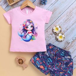 Toonyport Girls Cartoon Printed Pure Cotton Top With Shorts-image-26
