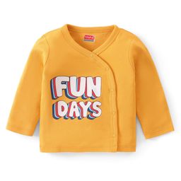 Babyhug Interlock Knit Full Sleeves Front Open Vests With Stripes & Text Print Pack of 3 - Blue & Yellow image 2
