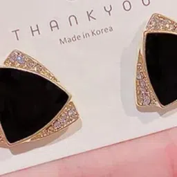 SZN Gold Plated Artificial Stones Studded Triangular Shape Studs image 2