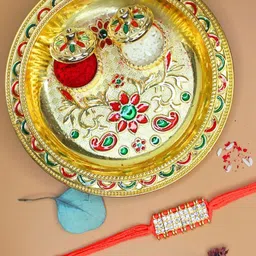 Anouk Stones-Studded Rakhi With Thali Greeting Card & Roli Chawal-8