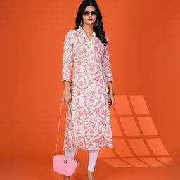 Kaftanize Lace Trimmed Floral Printed Pleated Straight Kurta-picture-21