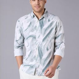 Mast & Harbour Green & White Abtract Printed Relaxed Fit Casual Shirt-image-30