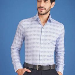 Louis Stitch White And Blue Cotton Regular Fit Printed Shirt-image-64