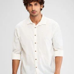 Spykar White Comfort Fit Embroidered Shirt-image-93