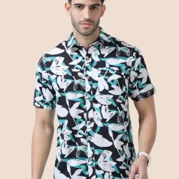 The Formal Club Teal & Black Comfort Fit Abstract Shirt-image-72