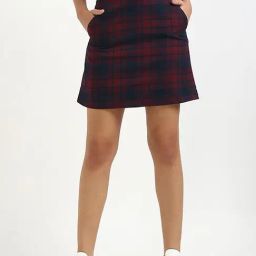 Tommy Hilfiger Red & Blue Cotton Slim Fit Checked Skirt-image-12