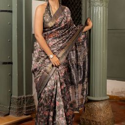 KALINI Floral Printed Zari Festive Saree-image-11