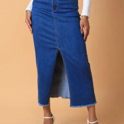 SHOWOFF Blue Midi Skirt With Belt-image-1