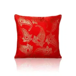 Home4U Carrey Red & Gold Silk Cushion Cover - Set of 1-image-30