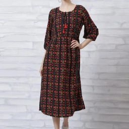 Rangriti Black Printed A-Line Dress-picture-23