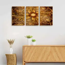 999Store Golden Canvas Wall Painting Panel With Fibre Frame - Set of 3-20