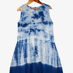 Kiddopanti Kids Blue & White Tie Dye Dress-image-19