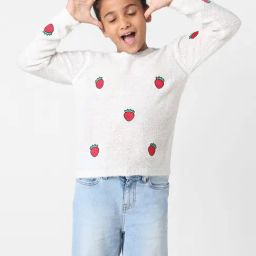 KIDS ONLY Kids White & Red Applique Full Sleeves Sweater-image-66