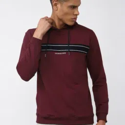 Van Heusen Flex Maroon Regular Fit Striped Hooded Sweatshirt-image-99