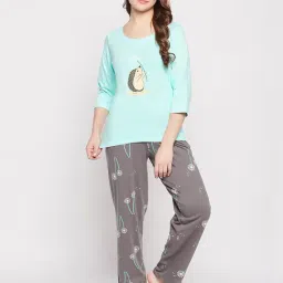 Clovia Blue & Grey Printed Top With Pyjamas-15