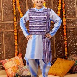 StyloBug Boys Blue Printed Kurta Set-image-31