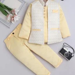 Fourfolds Boys Yellow Embellished Indowestern Sets-image-32