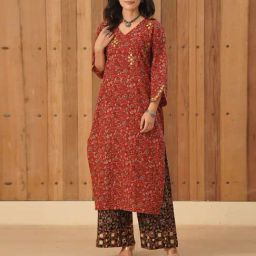 Love Chic Ajrakh Kurta with 3/4th sleeves and delicate hand embroidery-43