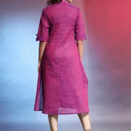 CHARUKRITI Purple Cotton Woven Pattern A Line Kurta image 2