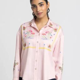 SHAYE Pink Shirt Collar Floral Print Full Sleeves Casual Shirt For Women-image-73