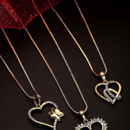 Zeneme Gold Plated CZ Studded Pendants Chain Pack of 3-54