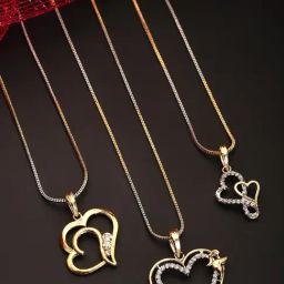 Zeneme Gold Plated White CZ Stone Studded Pendant With Chain Set of 3-18